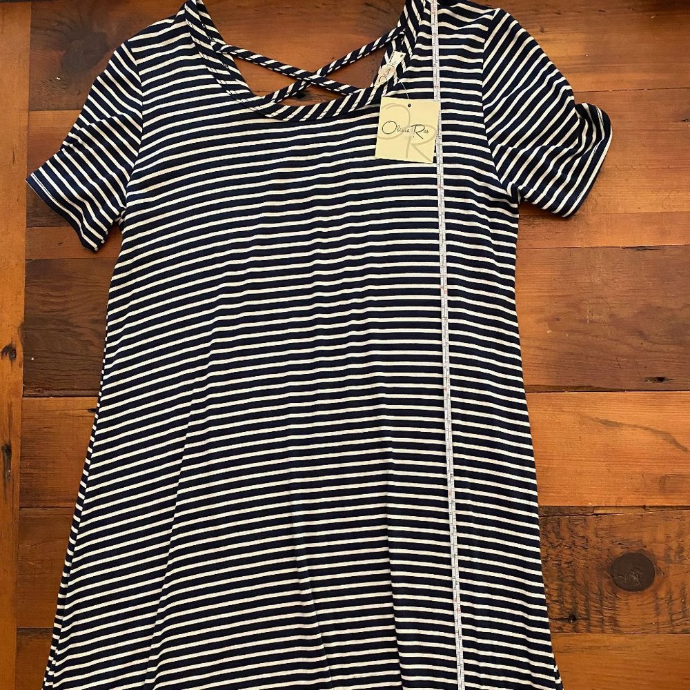 OLIVIA RAE NAVY WHITE STRIPE SHORT SLEEVE DRESS SZ LARGE BRAND NEW NWT